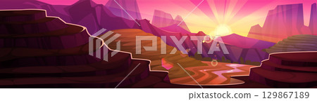 Rice field vector scene on sunset 129867189