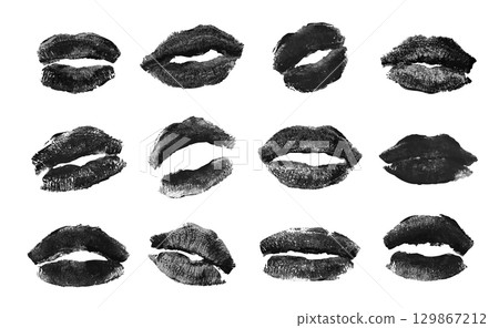 Black lipstick prints of kiss marks 129867212