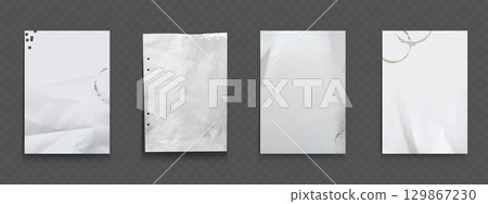 White paper sheets with coffee stain and fold mark White paper sheets with coffee stain and fold mark 129867230
