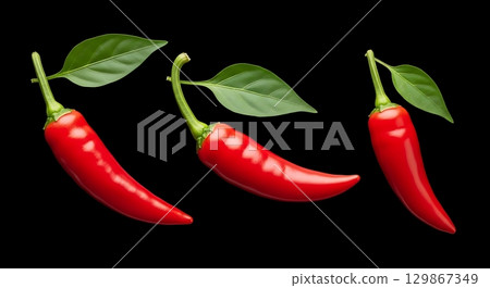 red hot chili peppers isolated on black 129867349