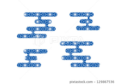海軍麻葉圖案日式雲彩插畫 129867536