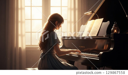 一個女人彈鋼琴 129867558