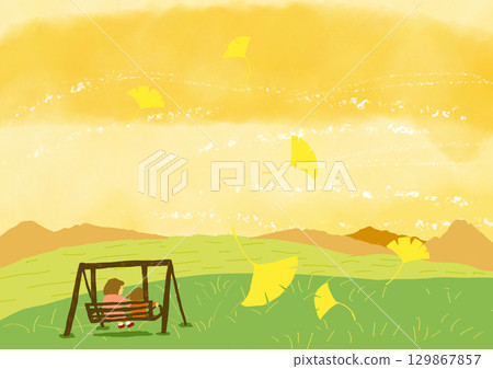 一家四口欣賞秋日美景 129867857
