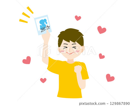 圖：一個快樂的男人拿著寶麗來相機，彩色 129867890