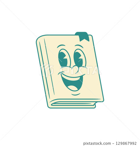 Playful cute green book cartoon character retro mascot vector illustration 129867992