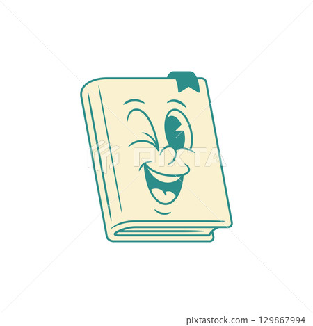 Funky winked book cartoon character green retro mascot vector illustration 129867994