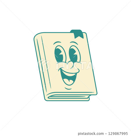 Smiling positive retro book cartoon character vector illustration 129867995