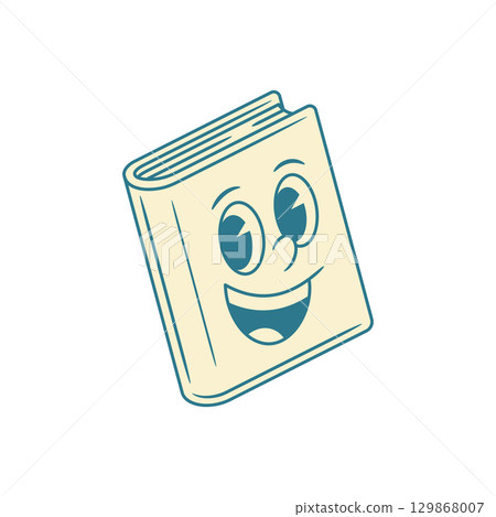 Happy smiling book cartoon character retro minimalist vector illustration Happy smiling book cartoon character retro minimalist vector illustration 129868007