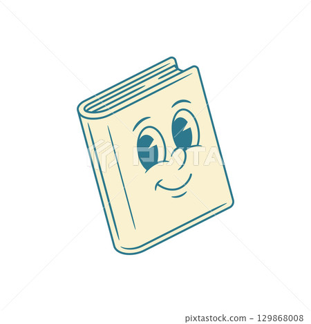 Positive smiling book cartoon character retro vector illustration Positive smiling book cartoon character retro vector illustration 129868008