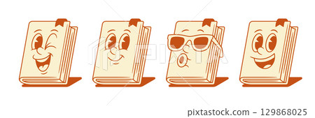 Funny book cartoon character in sunglasses smiley set retro vector illustration Funny book cartoon character in sunglasses smiley set retro vector illustration 129868025