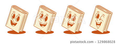 Positive laughing book cartoon character winked red retro vector illustration Positive laughing book cartoon character winked red retro vector illustration 129868028