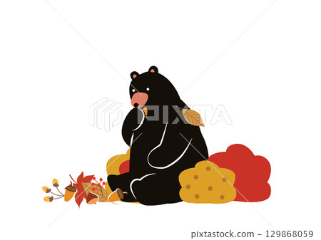 秋天吃堅果的熊 129868059