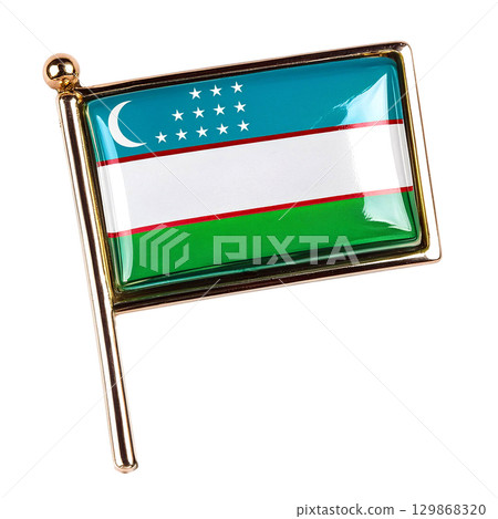 Uzbekistan flag brooch. White background. 129868320