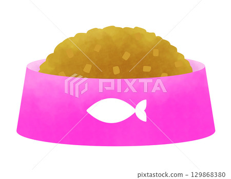 裝滿貓糧的寵物碗插圖 129868380