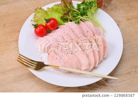 Salad chicken, chicken breast dish. This is commercially available salad chicken. 129868387