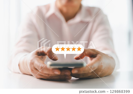 Customer or client with stars to complete five stars. Product or service review ideas from customer, reviews from customer and service of store to express satisfaction, increase credibility of store. Customer or client with stars to complete five stars. Product or service review ideas from customer, reviews from customer and service of store to express satisfaction, increase credibility of store. 129868399