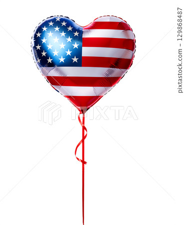 American flag heart-shaped balloon. White background. 129868487