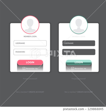White Login form web page design template or mock up. Mobile website ui vector elements set. White Login form web page design template or mock up. Mobile website ui vector elements set. 129868845