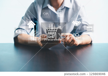 Concept of procurement, procurement management business. modern supply chain logistics delivery technology. Effective procurement supply management on smart logistics, technology, strategic purchasing 129869046