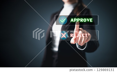 Corporate digital interface, technology business management by integrating strategy, workflow, decision-making process approve, reject selections, ensuring efficient approval, rejection choices. 129869131