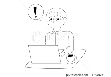 Illustration of a man with glasses and a laptop Illustration of a man with glasses and a laptop 129869190