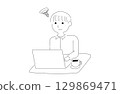 一名男子帶著筆記型電腦的插圖 129869471