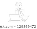 一名男子帶著筆記型電腦的插圖 129869472