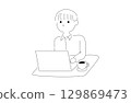 一名男子帶著筆記型電腦的插圖 129869473