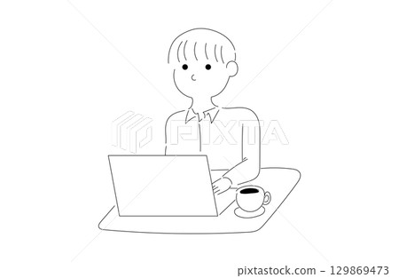 一名男子帶著筆記型電腦的插圖 129869473