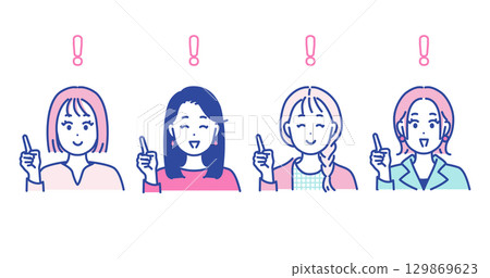 Illustration material of a woman pointing Illustration material of a woman pointing 129869623