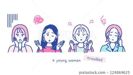 一位女性的負面姿勢插畫素材 129869625