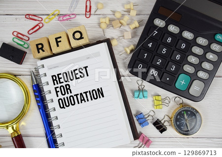 RFQ Request For Quotation acronym on notepad, Business and Financial concept background 129869713