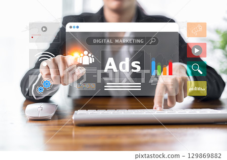 Concept of digital marketing involves using online advertising, product ads, social media promotion to boost sales of products and services through various digital tools and internet platforms. ad Concept of digital marketing involves using online advertising, product ads, social media promotion to boost sales of products and services through various digital tools and internet platforms. ad 129869882