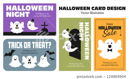 Simple and cute ghost illustration card set Halloween vector Simple and cute ghost illustration card set Halloween vector 129869904