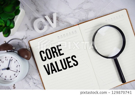 CV Core Values acronym on notepad, Business concept background 129870741