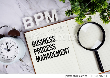 BPM Business Process Management acronym on notepad, Business concept background 129870781