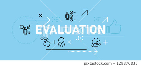 Evaluation banner graphic illustration icons representing ratings reviews feedback and performance measurement on performance reviews quality assurance customer feedback Evaluation banner graphic illustration icons representing ratings reviews feedback and performance measurement on performance reviews quality assurance customer feedback 129870833
