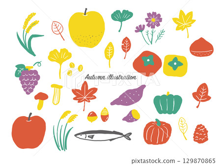 Autumn hand-drawn illustration set (color) Autumn hand-drawn illustration set (color) 129870865