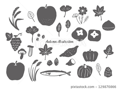 Autumn hand-drawn illustration set (monochrome) 129870866
