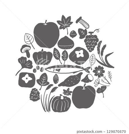 Autumn hand-drawn illustration (monochrome) 129870870