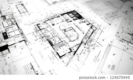 Technical construction blueprint in black and white lines. plan for building architecture and engineering design. 129870948