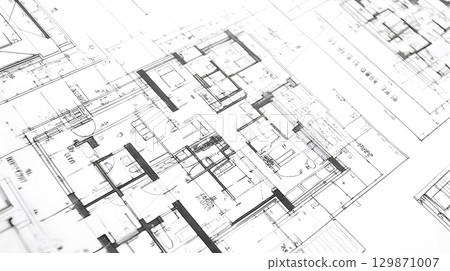 Technical construction blueprint in black and white lines. plan for building architecture and engineering design. Technical construction blueprint in black and white lines. plan for building architecture and engineering design. 129871007