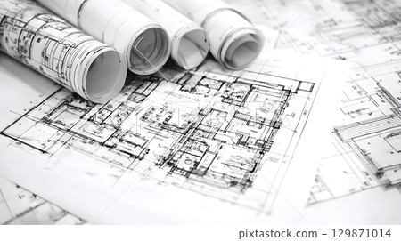 Technical construction blueprint in black and white lines. plan for building architecture and engineering design. 129871014