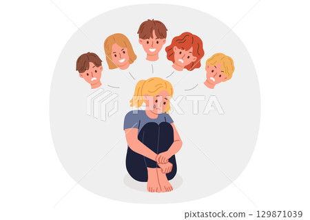 Bullying and shaming from classmates causes depression in little girl from elementary school 129871039