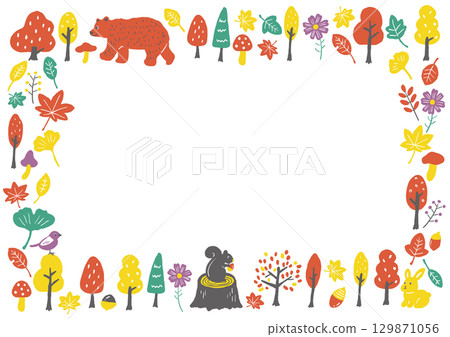 Autumn forest hand-drawn illustration frame (horizontal) 129871056