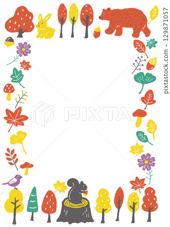 Autumn forest hand-drawn illustration frame (vertical) Autumn forest hand-drawn illustration frame (vertical) 129871057