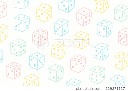 白色背景上柔和的手繪骰子圖案 129871137