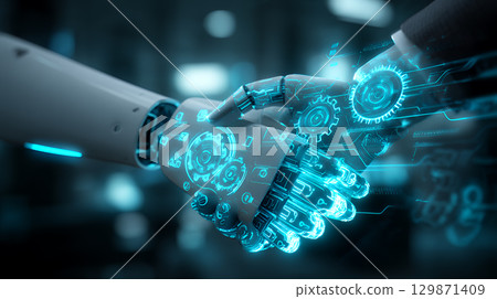 robot working with virtual interface robot working with virtual interface 129871409