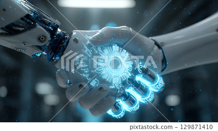 robot arm in suit and tie use smartphone robot arm in suit and tie use smartphone 129871410