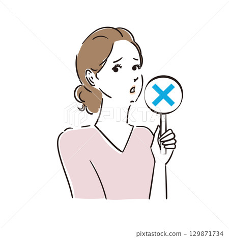一位美女用卡片判斷答案是否正確 一位美女用卡片判斷答案是否正確 129871734